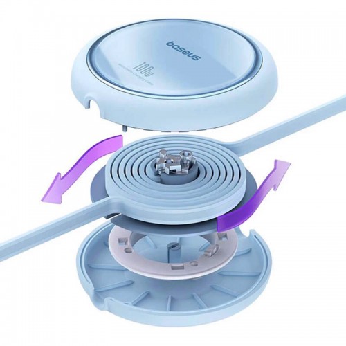 Кабель Baseus Free2Draw Mini с выдвижным механизмом, зарядный кабель Type-C — Type-C, 100 Вт, 1 м, Galaxy Blue