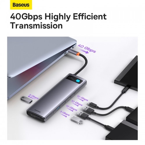 USB-хаб Baseus Metal Gleam Series 12-в-1 многофункциональная док-станция Type-C HUB серого цвета