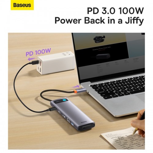 USB-хаб Baseus Metal Gleam Series 12-в-1 многофункциональная док-станция Type-C HUB серого цвета