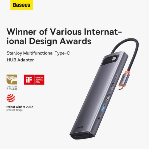 USB-хаб Baseus Metal Gleam Series 12-в-1 многофункциональная док-станция Type-C HUB серого цвета