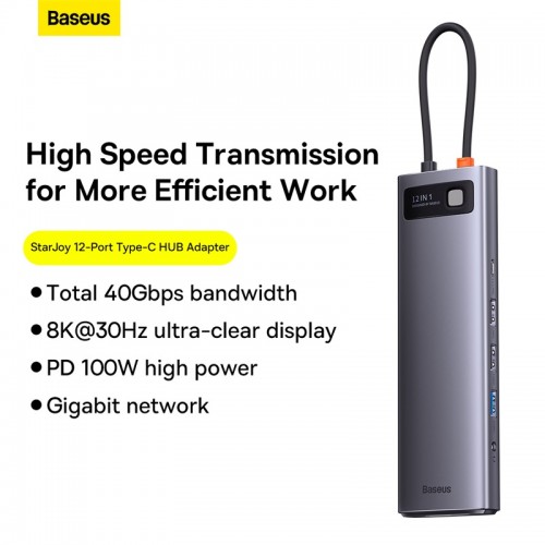 USB-хаб Baseus Metal Gleam Series 12-в-1 многофункциональная док-станция Type-C HUB серого цвета