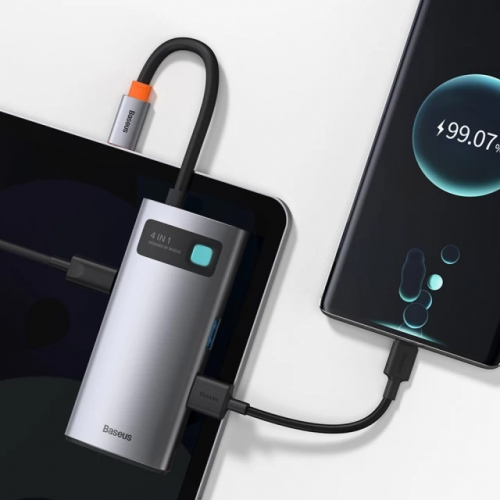 USB-хаб Baseus Metal Gleam Series 4-in-1 Multifunctional Type-C HUB Docking Station Gray（Type-C to HDMI*1+USB3.0*1+USB2.0*1+PD*1）