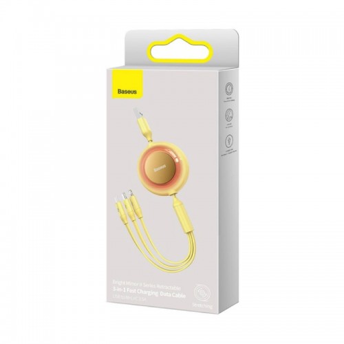 Кабель Baseus Bright Mirror 2 Series Retractable 3-в-1 для быстрой зарядки и передачи данных USB — M+L+C, 3.5A, 1.1 м, жёлтый