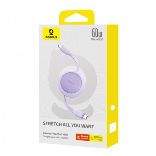 Кабель Baseus Free2Pull Mini для зарядки USB-C – USB-C 60W 1 м, Nebula Purple
