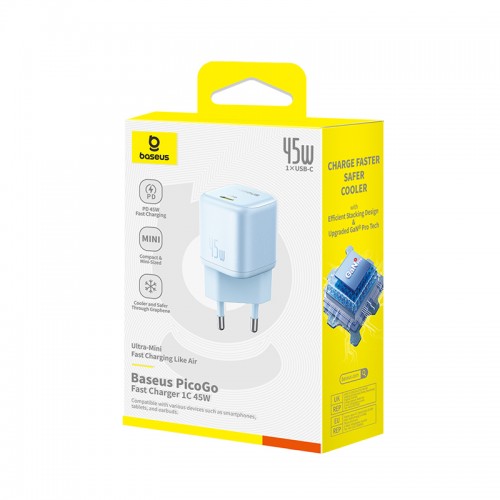 Сетевое зарядное устройство Baseus PicoGo GaN Fast Charger 1C 45W EU Galaxy Blue