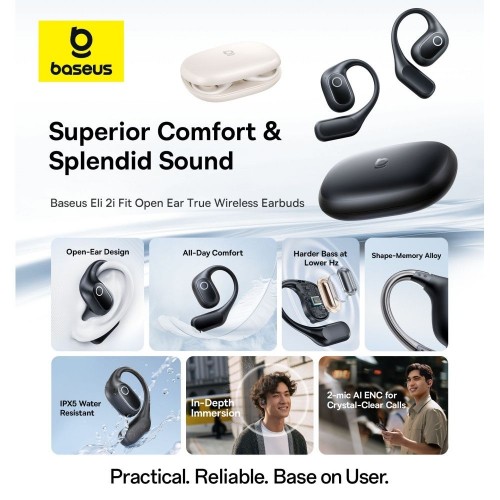 Бездротові навушники TWS Baseus Eli 2i Fit Open-Ear, IPX5, Cosmic Black