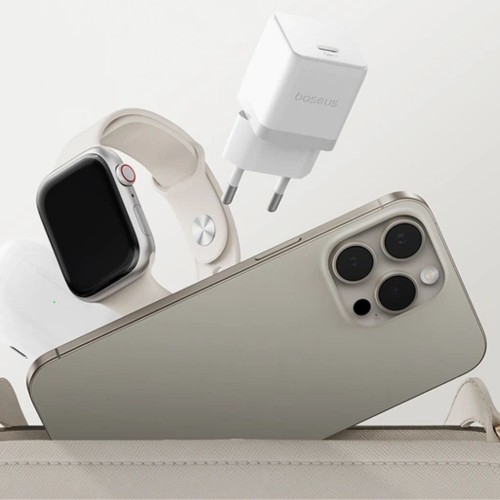 Сетевое зарядное устройство с кабелем Baseus Palm Fast Charger 1C 20W EU Moon White, комплект USB-C to iP 20W 1 м