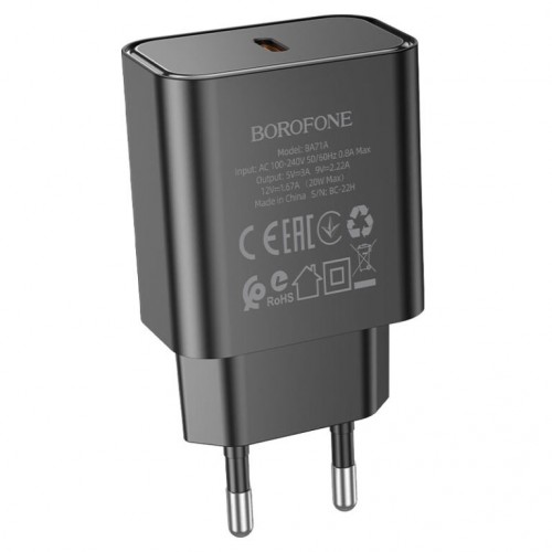 Мережевий зарядний пристрій BOROFONE BA71A Power single Port PD20W charger Black