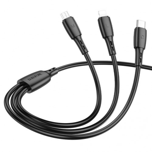 Кабель BOROFONE BX71 USB - iP+Type-C+Micro 2A, 1 м, ПВХ, разъёмы ПВХ, чёрный