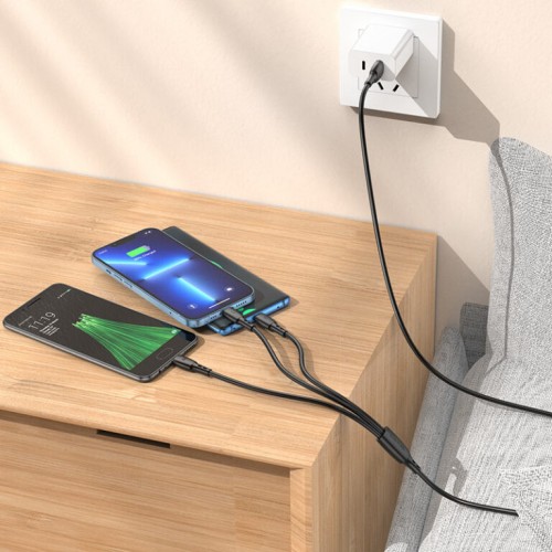 Кабель BOROFONE BX71 USB - iP+Type-C+Micro 2A, 1 м, ПВХ, разъёмы ПВХ, чёрный