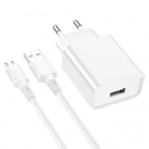 Мережевий зарядний пристрій з кабелем BOROFONE BA74A Aspirer single port charger set(Micro) White