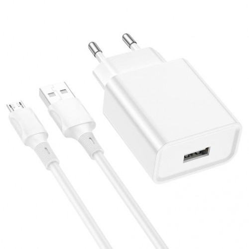Мережевий зарядний пристрій з кабелем BOROFONE BA74A Aspirer single port charger set(Micro) White