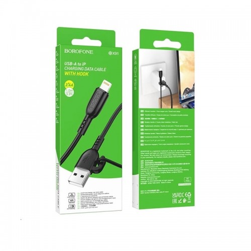 Кабель BOROFONE BX91 USB – iP 2.4A, 1 м, ПВХ, коннекторы ПВХ, чёрный