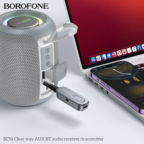 Bluetooth-ресивер BOROFONE BC51 Clear way AUX BT audio receiver/transmitter Metal Grey