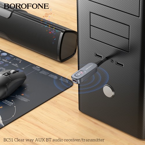 Bluetooth-ресивер BOROFONE BC51 Clear way AUX BT audio receiver/transmitter Metal Grey