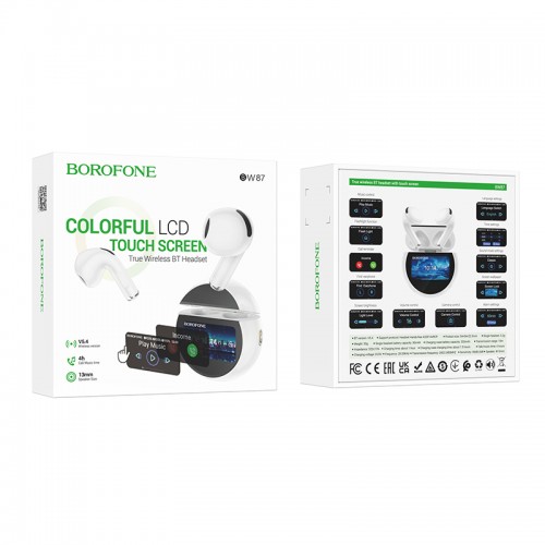 Беспроводные наушники TWS BOROFONE BW87 Mist, сенсорный экран, белый