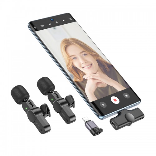 Бездротова мікрофонна система BOROFONE BFK12 Trophy lavalier dual-mic (iP/Type-C) Black