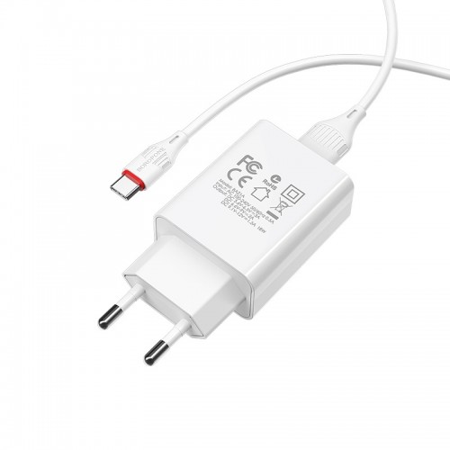 Мережевий зарядний пристрій з кабелем BOROFONE BA21A Long journey single port QC3.0 charger set(Type-C) 18W White