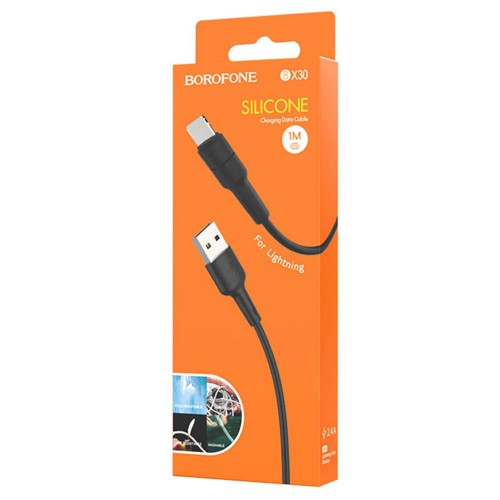 Кабель BOROFONE BX30 USB — iP 2.4A, 1 м, силикон, разъёмы TPE, чёрный