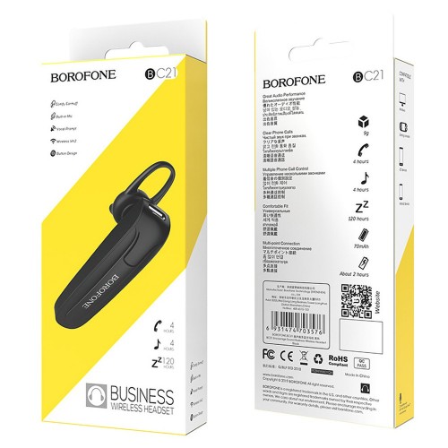 Bluetooth гарнитура BOROFONE BC21 Encourage sound business беспроводная гарнитура Black