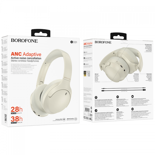 Бездротові накладні навушники BOROFONE BO31 Prestige active noise Reduction BT headphones Milky white