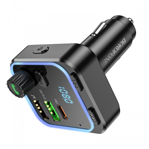 АЗП з FM-модулятором BOROFONE BC53 Highway PD20W+QC3.0 car BT FM transmitter 18W Black