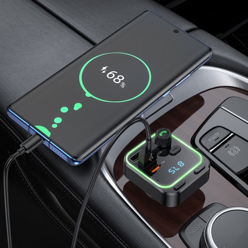 АЗП з FM-модулятором BOROFONE BC53 Highway PD20W+QC3.0 car BT FM transmitter 18W Black