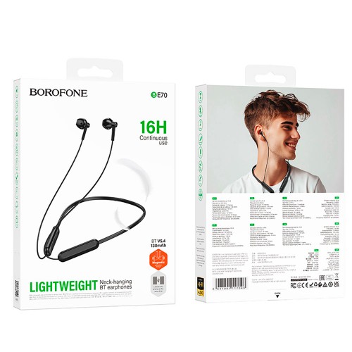 Бездротові спортивні навушники BOROFONE BE70 Light neck-hanging BT earphones obsidian black
