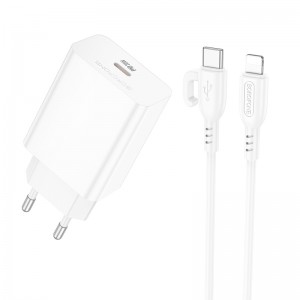 Мережевий зарядний пристрій з кабелем BOROFONE BA21A Pro Long journey single port PD20W charger set(C to iP) White