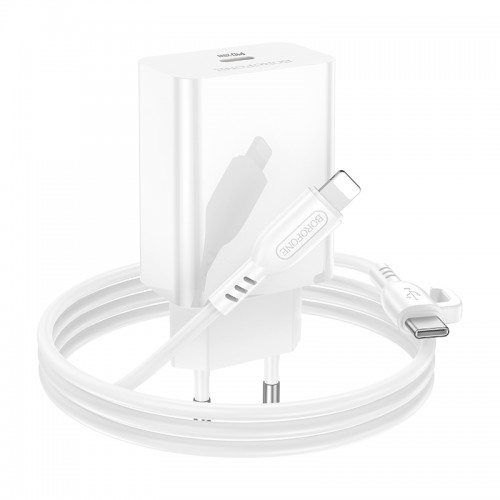 Мережевий зарядний пристрій з кабелем BOROFONE BA21A Pro Long journey single port PD20W charger set(C to iP) White