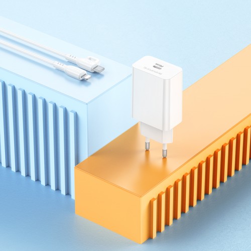 Мережевий зарядний пристрій з кабелем BOROFONE BA21A Pro Long journey single port PD20W charger set(C to iP) White
