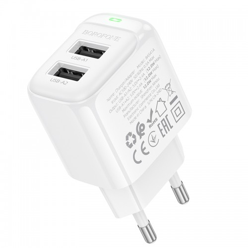 Мережевий зарядний пристрій BOROFONE BAS41A Potential dual-port charger White