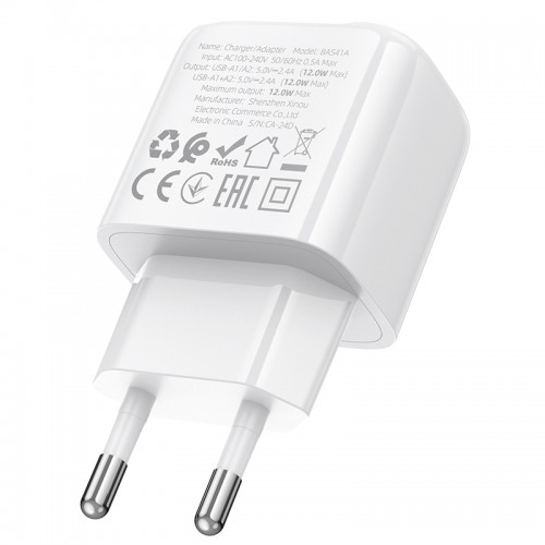 Мережевий зарядний пристрій BOROFONE BAS41A Potential dual-port charger White
