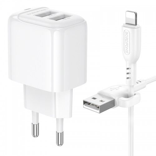 Мережевий зарядний пристрій з кабелем BOROFONE BAS41A Potential dual-port charger set(iP) White