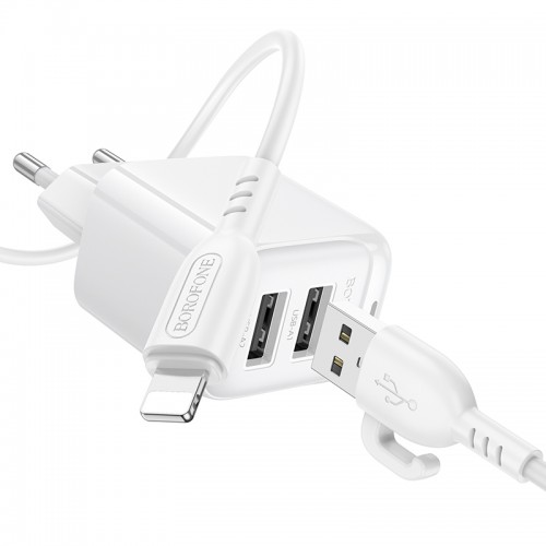 Мережевий зарядний пристрій з кабелем BOROFONE BAS41A Potential dual-port charger set(iP) White