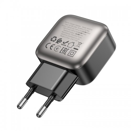 Мережевий зарядний пристрій BOROFONE BAS51A Absolute dual-port charger Black