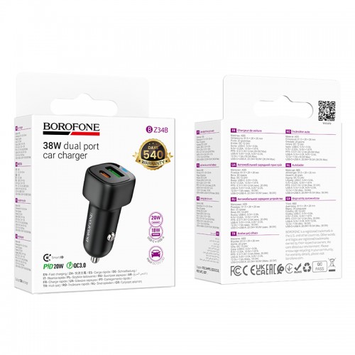 Автомобільний зарядний пристрій BOROFONE BZ34B Cloud PD38W(1C1A) car charger Black