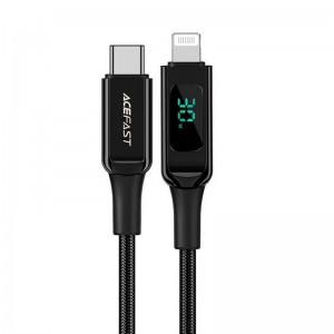 Кабель ACEFAST C6-01 Type-C to iP, 3A, 30W, 1.2m, nylon, zinc connectors, Black