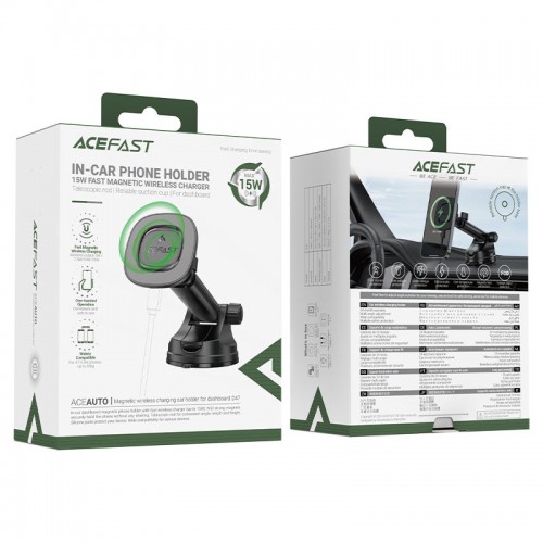 Автотримач для телефона з БЗП ACEFAST D47 magnetic wireless charging car holder for dashboard Black