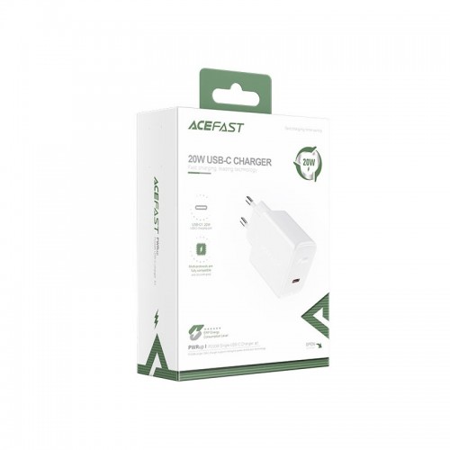 Сетевое зарядное устройство ACEFAST A1 PD20W single USB-C charger, белое