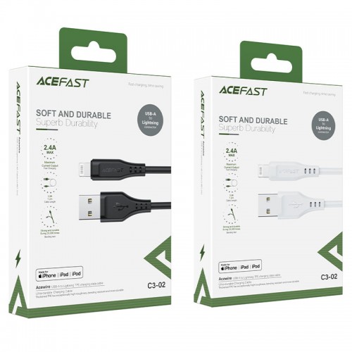 Кабель ACEFAST C3-02 USB - iP 2.4A, 1,2 м, TPE, разъёмы TPE, чёрный