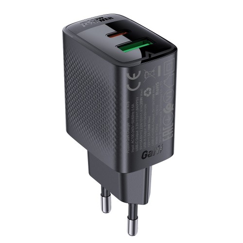 Сетевое зарядное устройство ACEFAST A78 PD20W GaN (USB-A+USB-C) charger Black