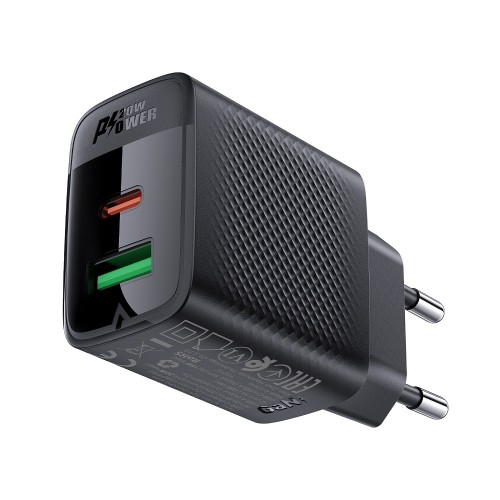 Сетевое зарядное устройство ACEFAST A78 PD20W GaN (USB-A+USB-C) charger Black