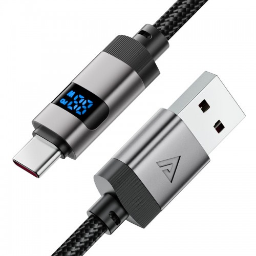 Кабель ACEFAST C15-04 USB-A to USB-C zinc alloy digital display braided charging data cable Black