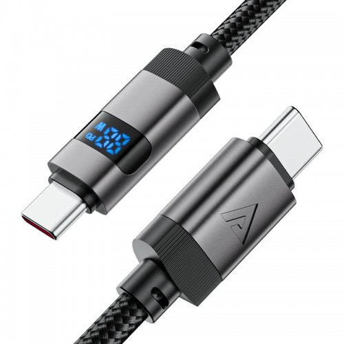 Кабель ACEFAST C15-03 USB-C на USB-C из цинкового сплава с цифровым дисплеем, плетёный кабель для зарядки и передачи данных, чёрный