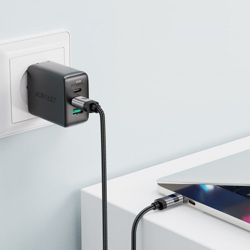 Кабель ACEFAST C15-03 USB-C на USB-C из цинкового сплава с цифровым дисплеем, плетёный кабель для зарядки и передачи данных, чёрный