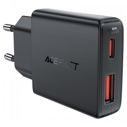 Сетевое зарядное устройство ACEFAST A69 PD30W GaN (USB-A+USB-C) ультратонкое зарядное устройство Black
