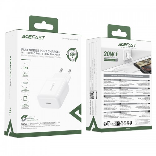 Мережевий зарядний пристрій ACEFAST A130 PD20W single USB-C charger White