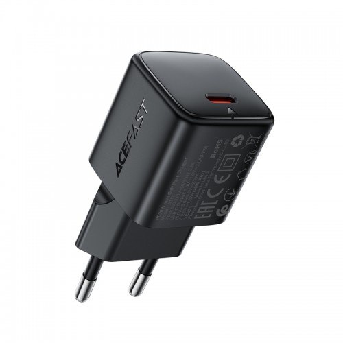 Мережевий зарядний пристрій ACEFAST A117 PD20W mini GaN USB-C fast charger Black