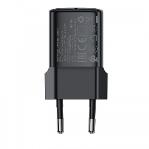 Мережевий зарядний пристрій ACEFAST A117 PD20W mini GaN USB-C fast charger Black
